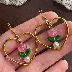 Gold Floral Heart Framed Earrings